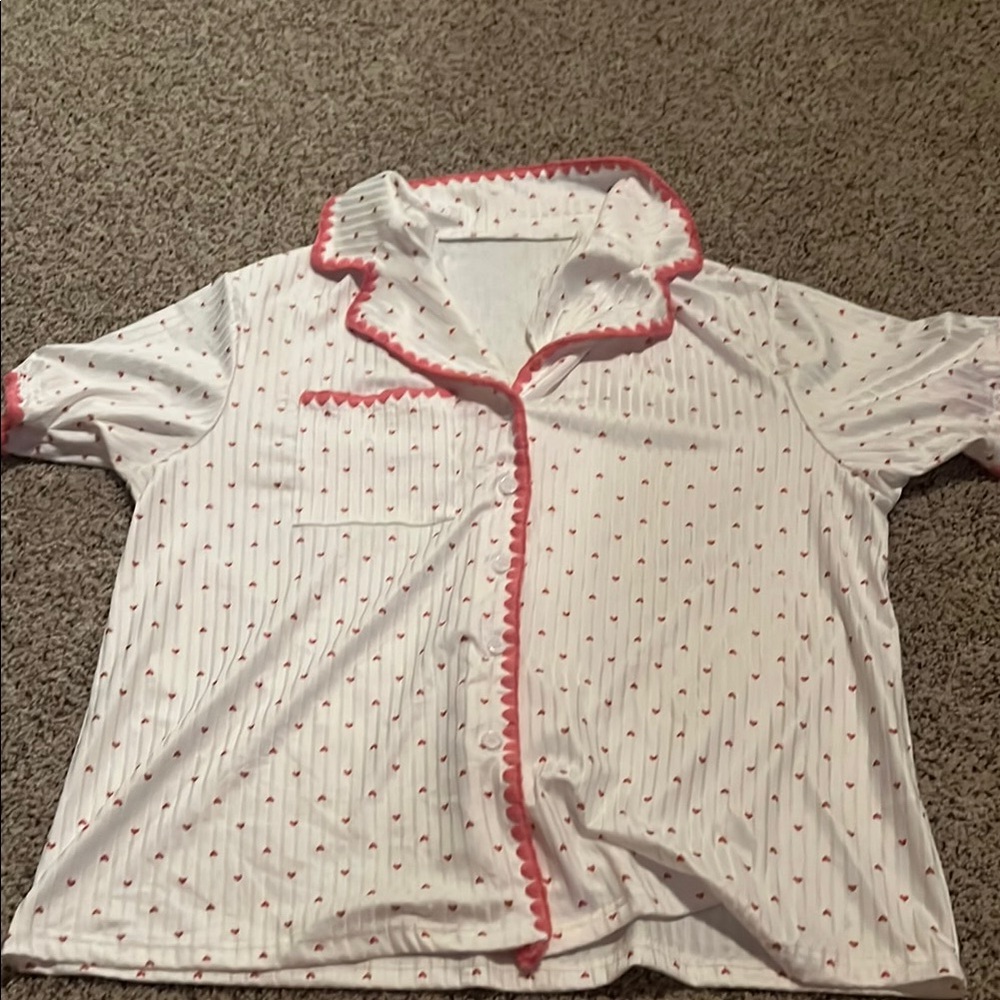 White and Pink Heart Pajama Top